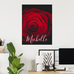 Benutzerdefiniertes Monogramm rote Rose Vintage-Fo Poster