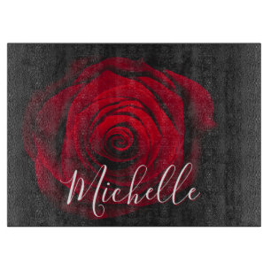 Benutzerdefiniertes Monogramm rote Rose Vintage-Fo Schneidebrett