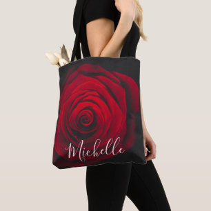 Benutzerdefiniertes Monogramm rote Rose Vintage-Fo Tasche