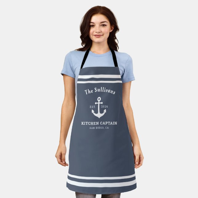 Benutzerdefiniertes Monogramm Schieferblau Coastal Schürze (Getragen)