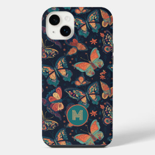 Benutzerdefiniertes Monogramm-Schmetterlingsmuster iPhone 14 Plus Hülle