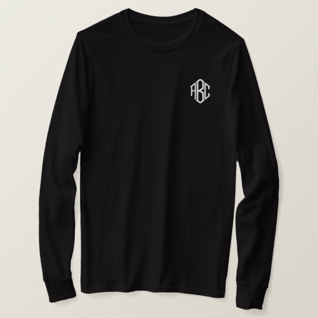 Benutzerdefiniertes Monogramm Schwarz Besticktes Langarmshirt (Design vorne)