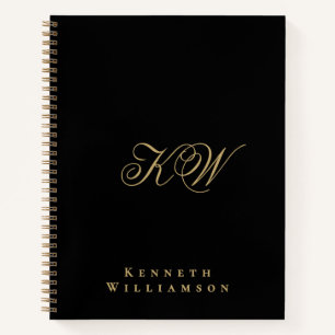 Benutzerdefiniertes Monogramm Schwarz Gold Minimal Notizbuch