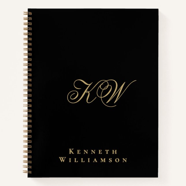 Benutzerdefiniertes Monogramm Schwarz Gold Minimal Notizbuch (Vorderseite)