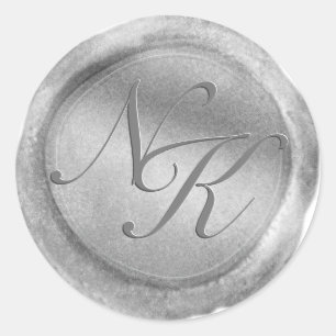 Benutzerdefiniertes Monogramm Silberwachssiegel Au Runder Aufkleber