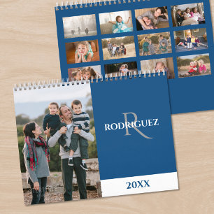 Benutzerdefiniertes Monogramm Spanisch Blau Foto Kalender