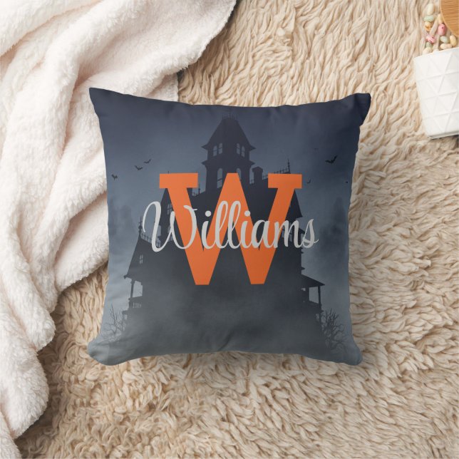 Benutzerdefiniertes Monogramm Spukhaus Halloween-D Kissen (Decke)