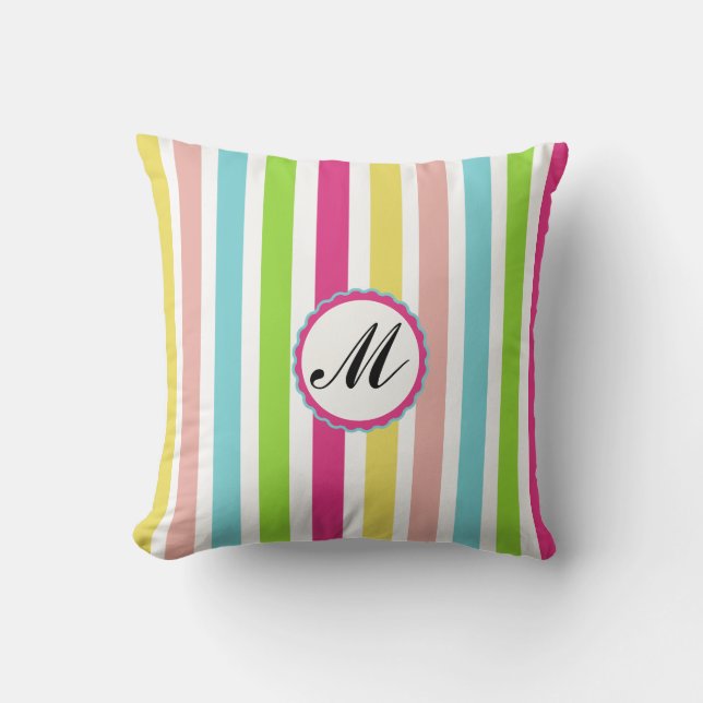 Benutzerdefiniertes Monogramm Streifen bunt Throw  Kissen (Vorderseite)