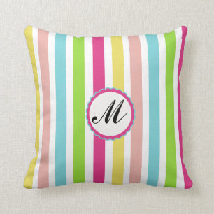 Benutzerdefiniertes Monogramm Streifen bunt Throw Kissen
