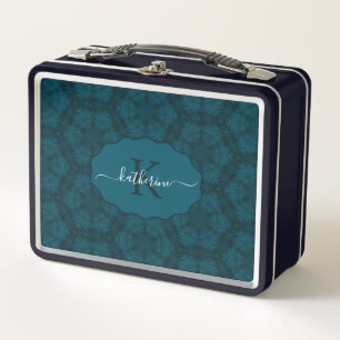 Benutzerdefiniertes Monogramm Teal Navy Blau  Metall Brotdose