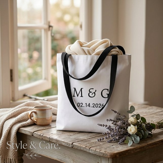 Benutzerdefiniertes Monogramm und Datum Personalis Tasche (Custom Monogram and Date Personalized Shoulder Tote Bag)