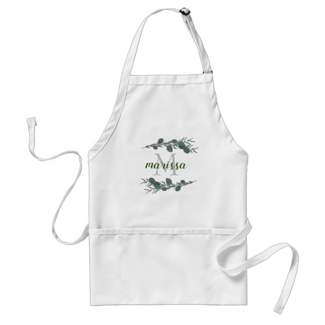 Benutzerdefiniertes Monogramm und Name| Eukalyptus Schürze (Vorne)