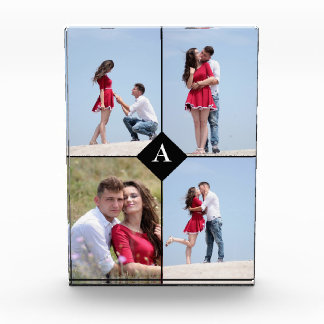 Benutzerdefiniertes Monogramm & Vier Foto Schwarz