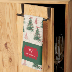 Benutzerdefiniertes Monogramm Vintage-Christbaum-M Geschirrtuch