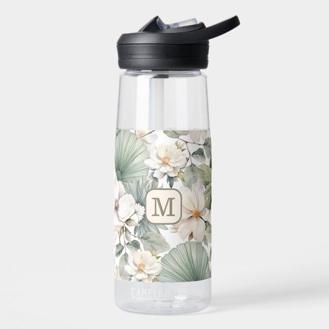 Benutzerdefiniertes Monogramm Wasserfarbe Floral Trinkflasche (Links)