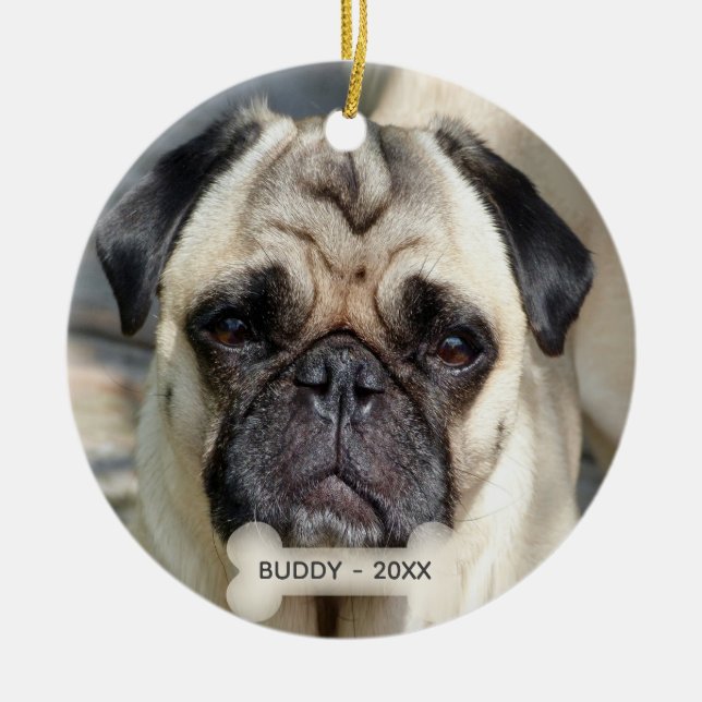 Benutzerdefiniertes Mops-Dog-Foto Keramik Ornament (Vorne)