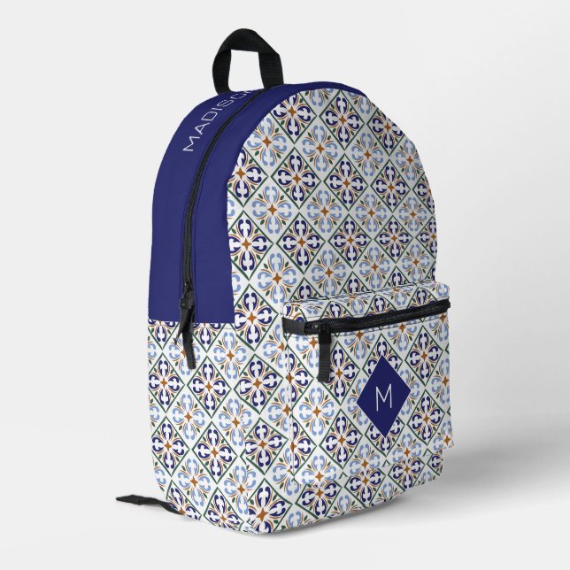 Benutzerdefiniertes Muster für Portugese-Tiles Bedruckter Rucksack (Rückseitige Ecke links)