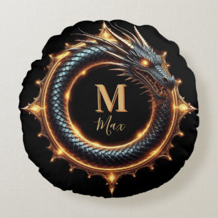 🐉 Benutzerdefiniertes Name-Drache-Fantasie-Symbol Rundes Kissen