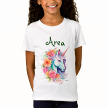 Benutzerdefiniertes Name Florales Einhorn Kinder T