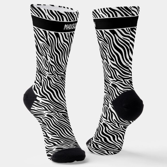 Benutzerdefiniertes Namens-Zebra-Muster Socken (Gewinkelt)