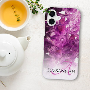 Benutzerdefiniertes Namensmonogramm Lila Ombre Kri iPhone 16 Plus Hülle