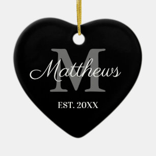 Benutzerdefiniertes Namensmonogramm schwarz und we Keramik Ornament