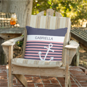 Benutzerdefiniertes Nautical Light Coral Pink Stri Kissen