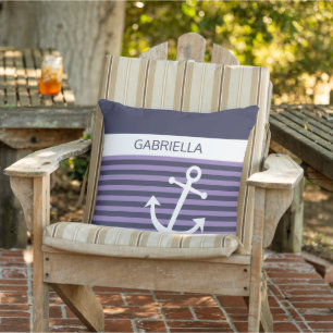 Benutzerdefiniertes Nautical Violet Lila Strip Mus Kissen