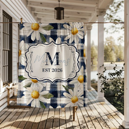 Benutzerdefiniertes Navy-Gingham-Daisy-Monogramm Fleecedecke