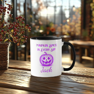 Benutzerdefiniertes Neon Halloween - Lila Kürbis D Tasse
