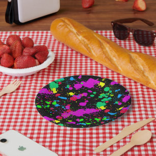 Benutzerdefiniertes Neon Paint Spritzer Muster Pappteller