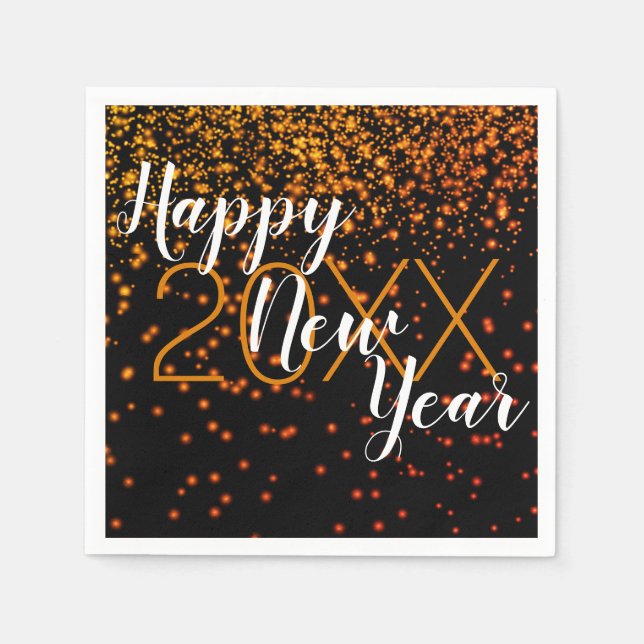Benutzerdefiniertes Neujahr Orange Confetti Glühen Serviette (Vorderseite)