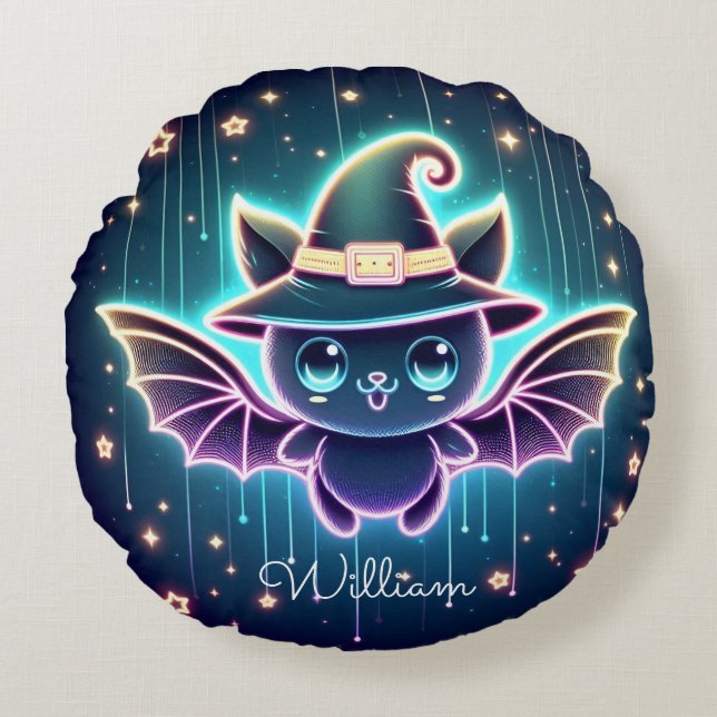 Benutzerdefiniertes Niedliches Halloween-Bat mit H Rundes Kissen (Vorderseite)