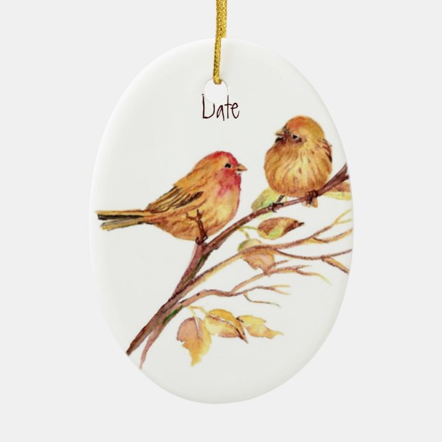 Benutzerdefiniertes Niedliches Sparrow-Vogelpaar Keramikornament (Vorne)
