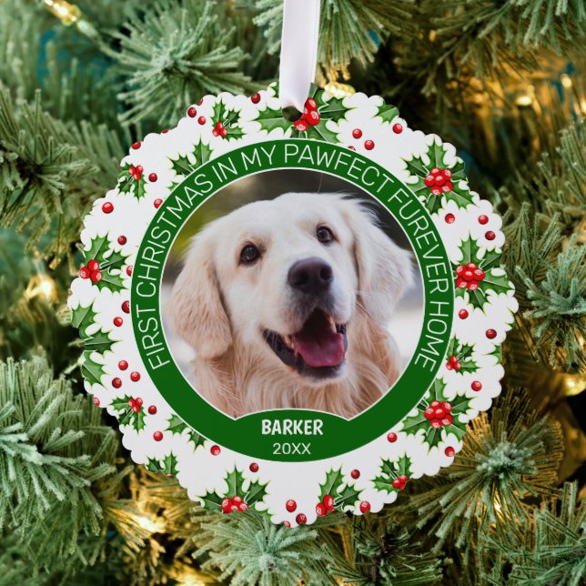 Benutzerdefiniertes Niedliches WelpenFoto auf Gree Ornament Karte (Insitu (Baum))