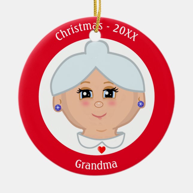 Benutzerdefiniertes Oma-Bild in Rot und Weiß Keramik Ornament (Vorne)