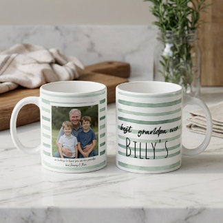 Benutzerdefiniertes Opa-Foto Grüne gestreifte Vate Kaffeetasse