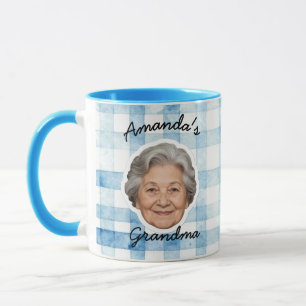 Benutzerdefiniertes Opa-Gesicht Foto Blaues Gingha Tasse