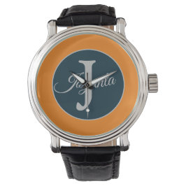 Benutzerdefiniertes orange grau blau Monogramm Ele Armbanduhr
