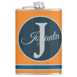 Benutzerdefiniertes orange grau blau Monogramm Ele Flachmann