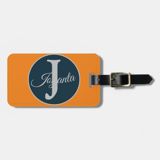 Benutzerdefiniertes orange grau blau Monogramm Ele Gepäckanhänger (Vorderseite horizontal)