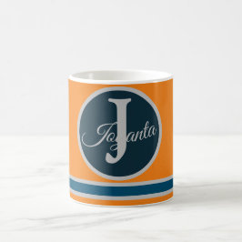 Benutzerdefiniertes orange grau blau Monogramm Ele Kaffeetasse