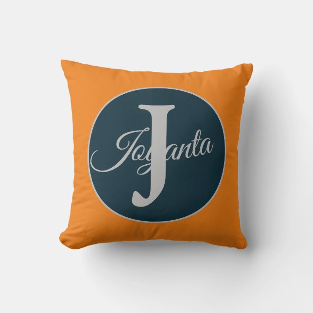 Benutzerdefiniertes orange grau blau Monogramm Ele Kissen (Vorderseite)