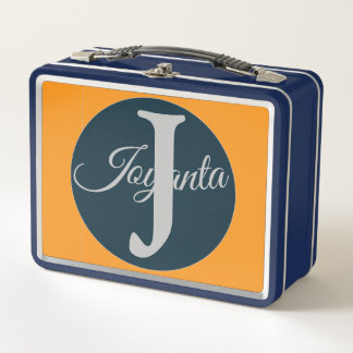 Benutzerdefiniertes orange grau blau Monogramm Ele Metall Brotdose