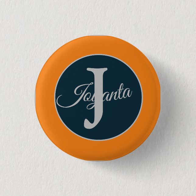 Benutzerdefiniertes orange graues blaues Monogramm Button (Vorderseite)