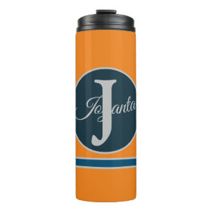 Benutzerdefiniertes orange graues blaues Monogramm Thermosbecher