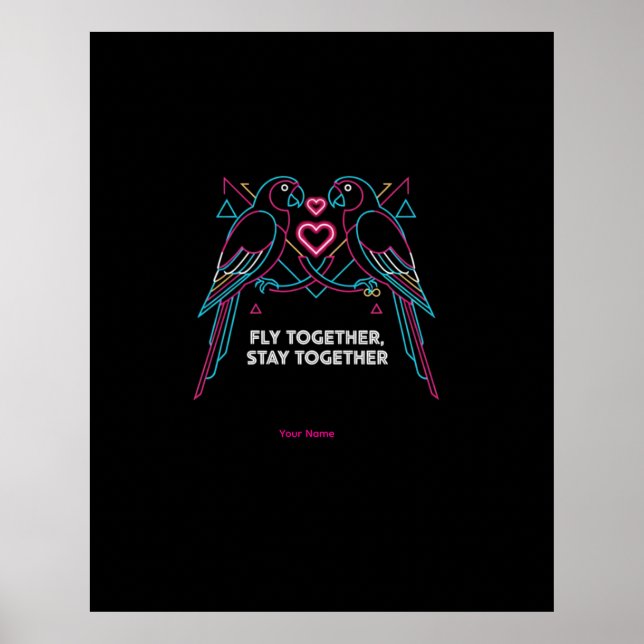 Benutzerdefiniertes Paar-Jubiläums-Neon-Papageien- Poster (Vorne)