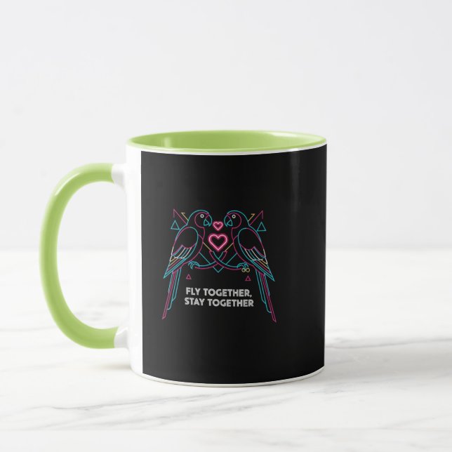 Benutzerdefiniertes Paar-Jubiläums-Neon-Papageien- Tasse (Links)