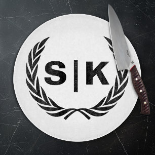 Benutzerdefiniertes Paar-Monogramm mit Lorbeerblät Schneidebrett