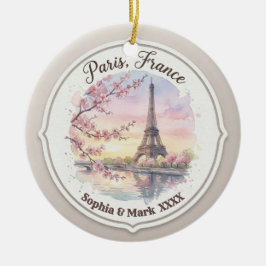 Benutzerdefiniertes Paar Paris & Kirschblüten-Ande Keramik Ornament
